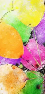 Vibrant watercolor balloons mobile wallpaper.