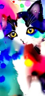 Colorful watercolor cat artwork for mobile wallpaper.