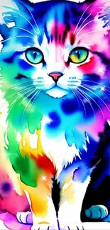 Colorful watercolor cat art for mobile wallpaper.