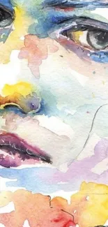 Vibrant watercolor face art wallpaper with colorful abstract splashes and details.