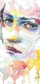 Vibrant watercolor portrait with colorful abstract design.