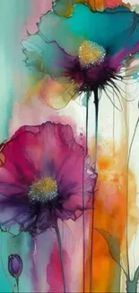 Vibrant watercolor flowers on a colorful artistic mobile wallpaper.