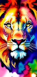 Vibrant watercolor lion artwork with vivid colors.