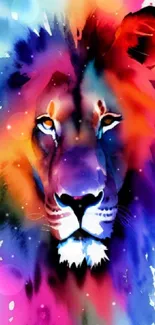 Vibrant watercolor lion artwork for phone wallpaper with dynamic colors.