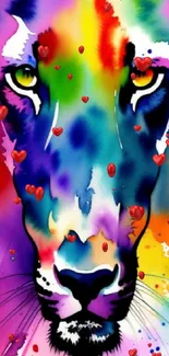 Colorful watercolor lion mobile wallpaper with vibrant rainbow hues.