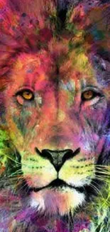 Colorful watercolor lion head mobile wallpaper with vibrant hues.