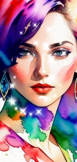 Colorful watercolor portrait with vibrant splashes of artistic beauty.