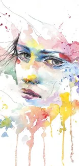 Vibrant watercolor portrait with abstract splashes.