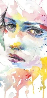 Vibrant watercolor portrait with splashes of color, ideal for artistic mobile wallpaper.