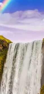 Blue sky waterfall with rainbow mobile wallpaper.