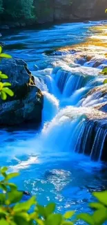 Beautiful waterfall surrounded by lush greenery.