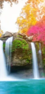 Vibrant pink and green waterfall scene for mobile wallpaper.