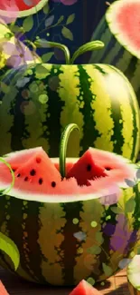 Vibrant artistic watermelon wallpaper design.