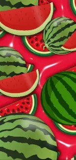 Colorful watermelon-themed wallpaper with juicy slices and whole fruits.