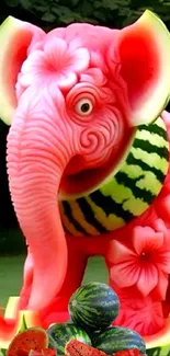 Intricate pink watermelon elephant carving wallpaper.