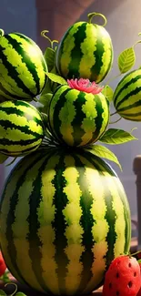 Artistic watermelon design with vibrant colors.