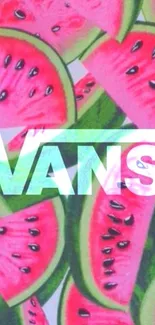 Vibrant watermelon design with pink and green colors in a fun pattern background.