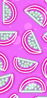 Colorful watermelon pattern wallpaper with pink background.