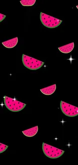 Vibrant watermelon slices on black wallpaper.