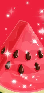 Vibrant watercolor slice mobile wallpaper with red background.