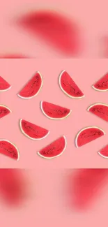 Mobile wallpaper with pink watermelon slices on a pink background.