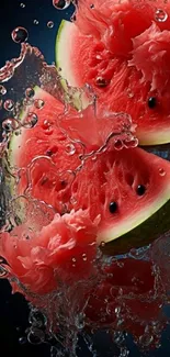 Watermelon slices with splashing water effect.