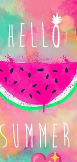 Vibrant pink and green summer watermelon wallpaper with text.