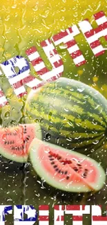 Vibrant watermelon with 'TRUTH' in flag pattern on a sunlit field.