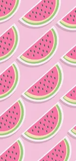 Pink watermelon slices pattern wallpaper with a pastel backdrop.