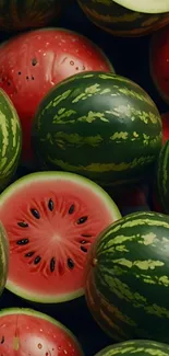 Close-up of vibrant watermelon fruits with slices.