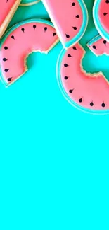 Vibrant mobile wallpaper with watermelon slices on a teal background.