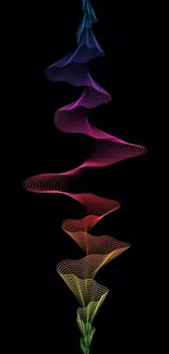 Vibrant abstract wave design on black background.