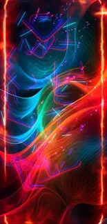 Vibrant abstract wallpaper with red and blue swirling patterns.