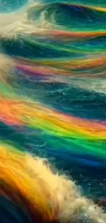 Vibrant rainbow waves in ocean artwork