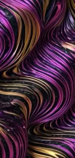 Abstract purple and gold swirl wallpaper.