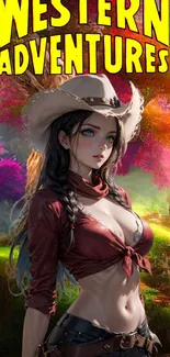 Colorful Western Adventure Wallpaper with Cowgirl