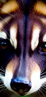 Close-up of a vibrant animal face with striking brown tones in mobile wallpaper.