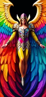 Vibrant and colorful winged figure in fantasy art wallpaper.