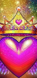 Vibrant winged heart with crown wallpaper.