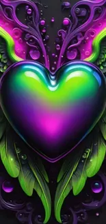 Vibrant winged heart with neon colors.