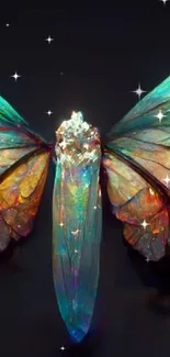 Crystal wings with vibrant colors on a dark background.