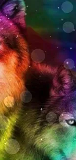 Colorful abstract wolf wallpaper with vibrant rainbow hues.