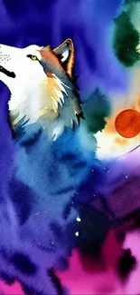 Colorful abstract wolf art with vibrant colors and circular design.