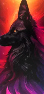 Abstract colorful wolf with fiery tones and intricate design.