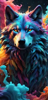 Vibrant abstract wolf art in colorful hues.