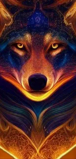 Abstract wolf art with vibrant fiery colors.