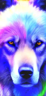 Colorful neon wolf wallpaper with vibrant hues.