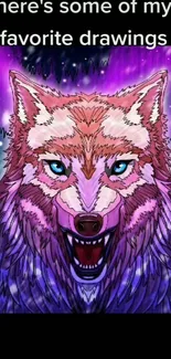 Vibrant wolf illustration with purple hues, perfect for mobile wallpaper.