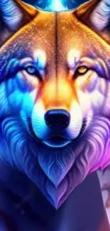 Vibrant colorful wolf art wallpaper design.
