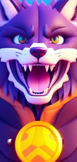 Purple wolf avatar with vibrant colors and fierce expression.